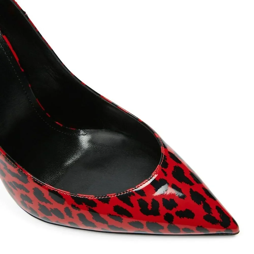 Saint Laurent ZOE 85MM Red Leopard Animal Print Patent Leather Pumps - Picture 9 of 12